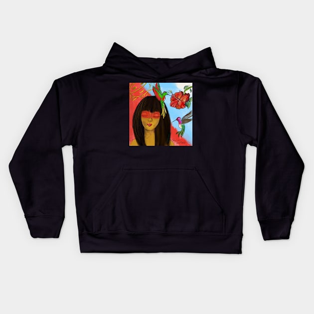 Taino Woman Kids Hoodie by lilyvtattoos